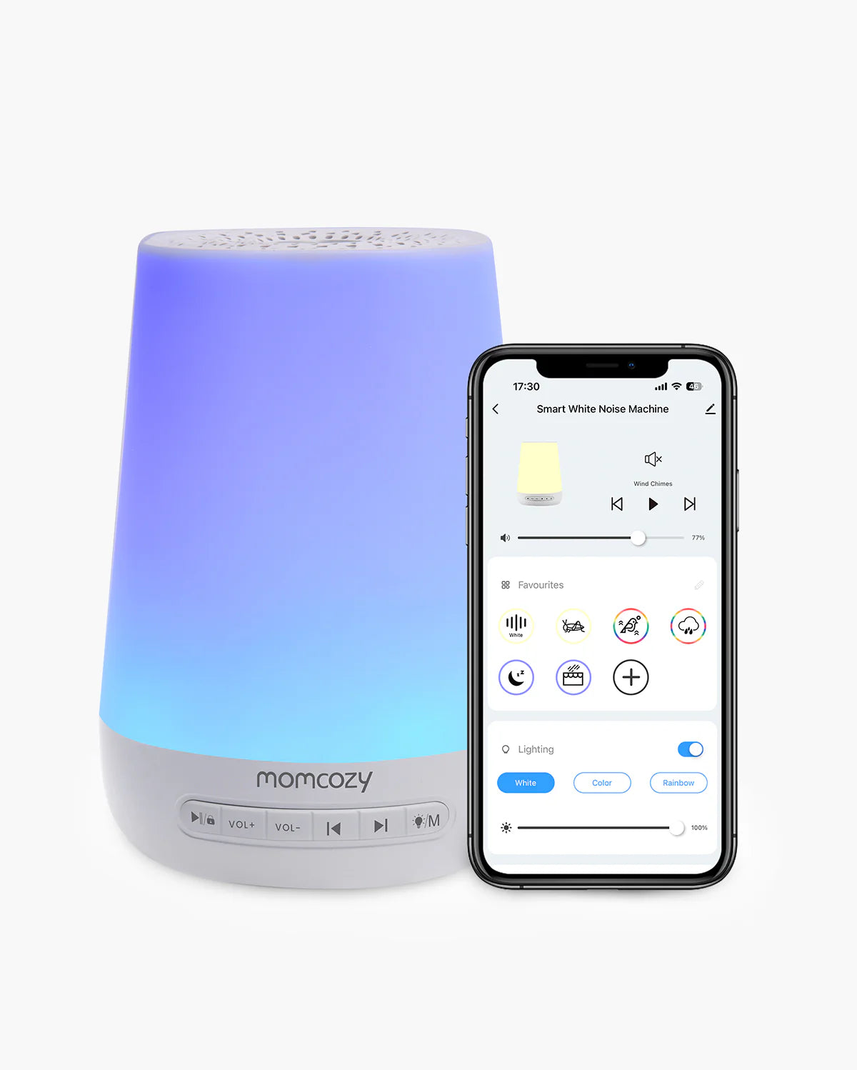 White Noise Tæki með Næturljósi - Momcozy Smart Baby Sound Machine, App Remote Control