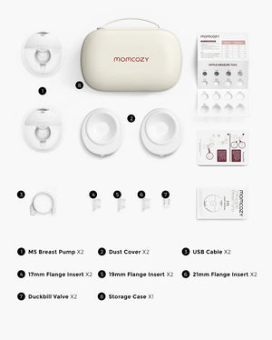 M5 Handfrjáls brjóstapumpa - Momcozy M5 Wearable Breast Pump Grey Double Packs