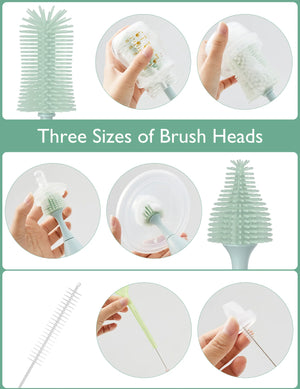 FORSALA - Þvottaburstsett fyrir pela - Momcozy Innovative Push-Press Design Bottle Brush Kit