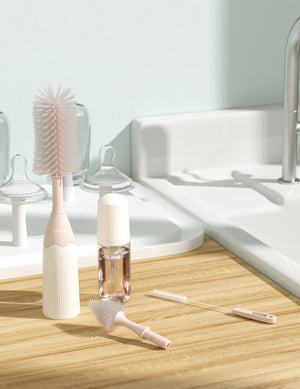 FORSALA - Þvottaburstsett fyrir pela - Momcozy Innovative Push-Press Design Bottle Brush Kit