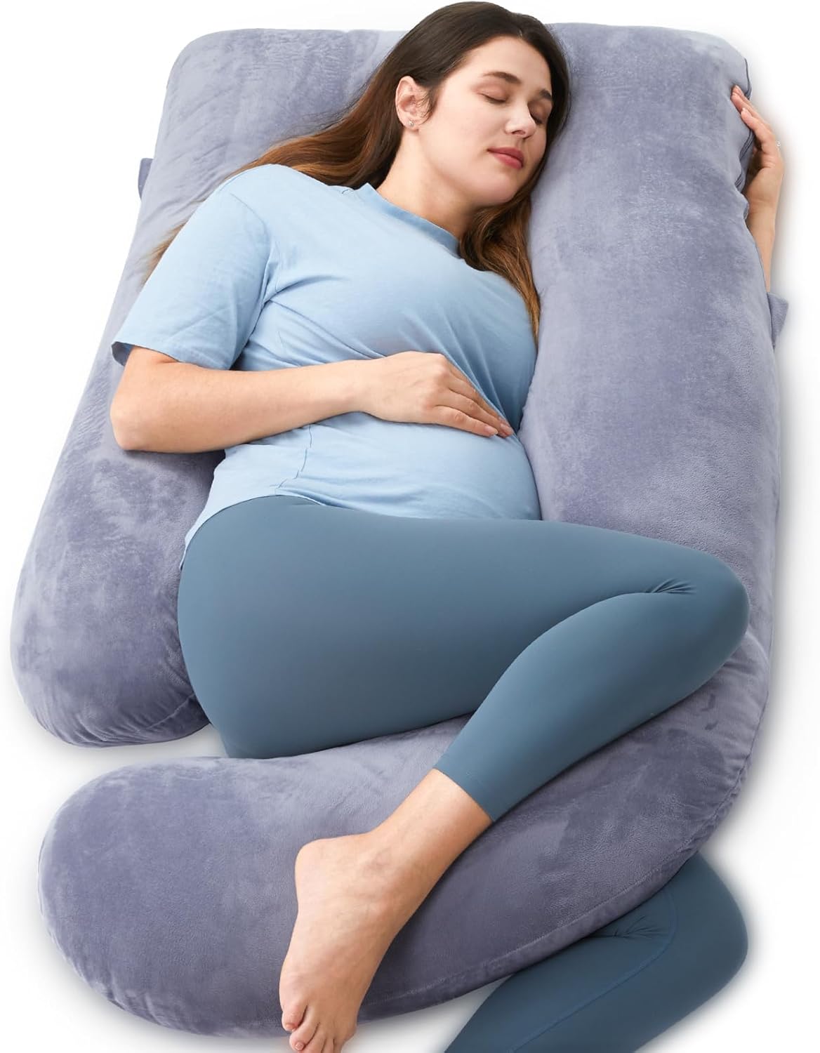 Meðgöngupúði - Momcozy U Shaped Pregnancy Pillow Velvet Dark Grey