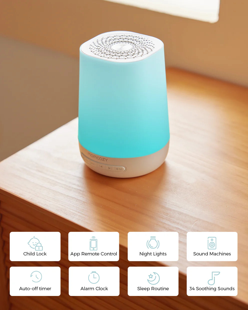 White Noise Tæki með Næturljósi - Momcozy Smart Baby Sound Machine, App Remote Control